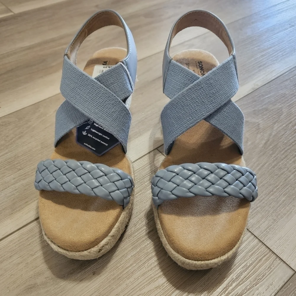 NEW Espadrille Women's Espadrille Wedge Sandals Blue Braided Elastic Slingback - Picture 11 of 13